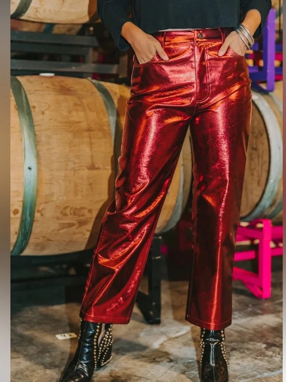EUC Buddy Love Metallic Red High-Waist Straight Pants size 31